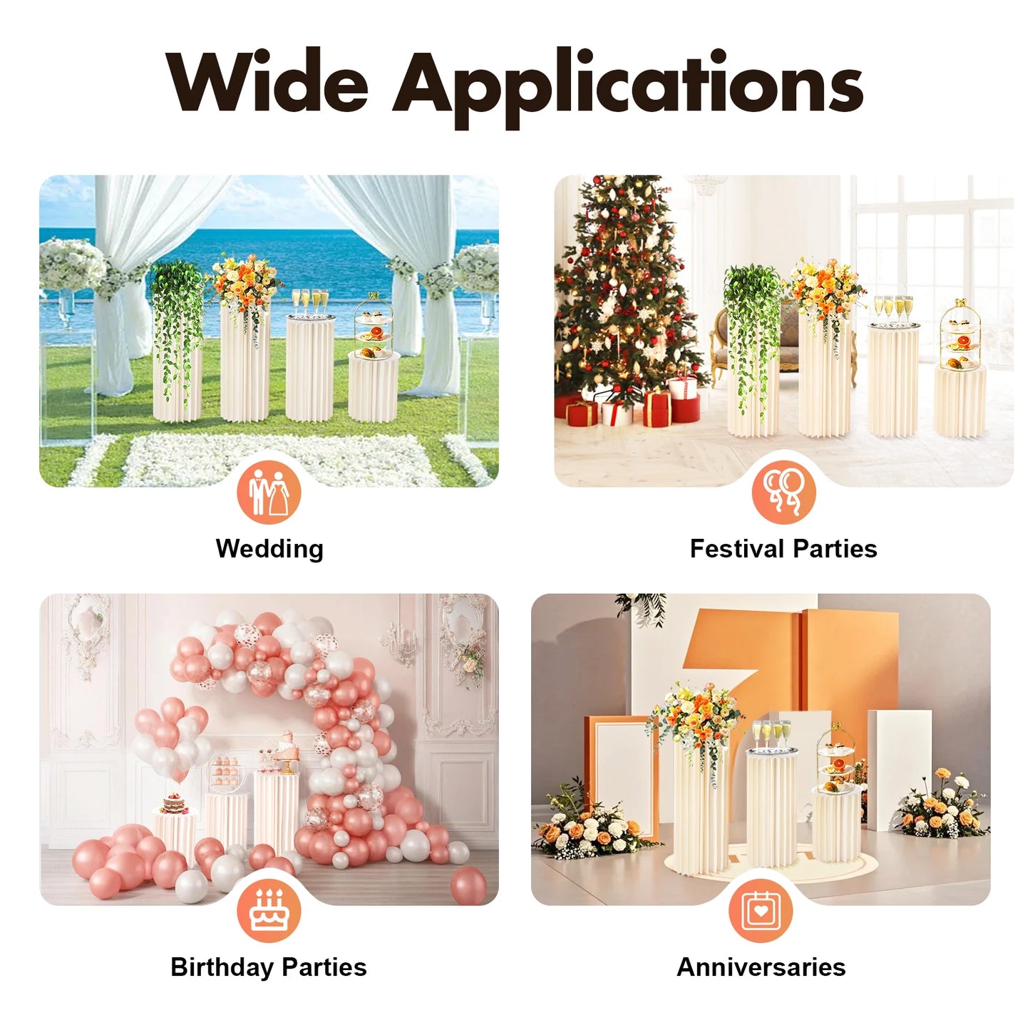 3Pcs Foldable Cardboard Flower Stands Wedding Centerpieces Vase Dessert Table Party Decor Cylinder Display Pedestal (40+60+80cm)