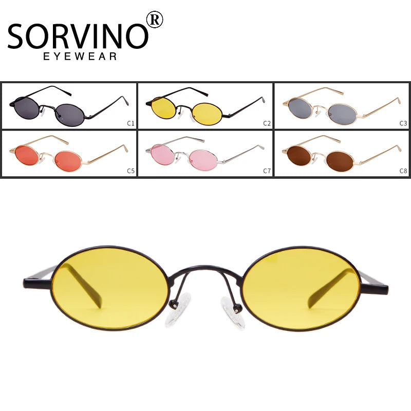 Vintage Small Oval Yellow Sunglasses Women Men 2021 Brand Designer 90S Retro Tiny Clear Sun Glasses Classic Metal Round Frame