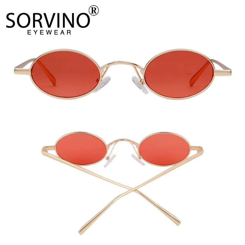 Vintage Small Oval Yellow Sunglasses Women Men 2021 Brand Designer 90S Retro Tiny Clear Sun Glasses Classic Metal Round Frame