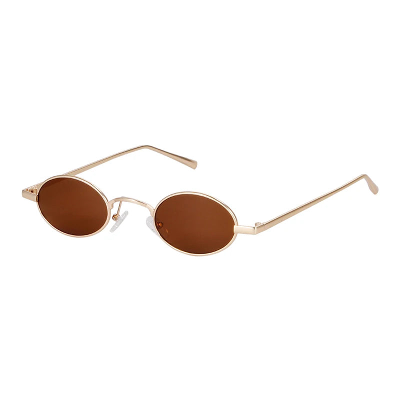 Vintage Small Oval Yellow Sunglasses Women Men 2021 Brand Designer 90S Retro Tiny Clear Sun Glasses Classic Metal Round Frame