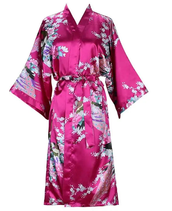 Silk Satin Wedding Bride Bridesmaid Robe Floral Bathrobe Short Kimono Robe Night Robe Bath Robe Fashion Dressing Gown For Women