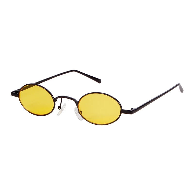 Vintage Small Oval Yellow Sunglasses Women Men 2021 Brand Designer 90S Retro Tiny Clear Sun Glasses Classic Metal Round Frame