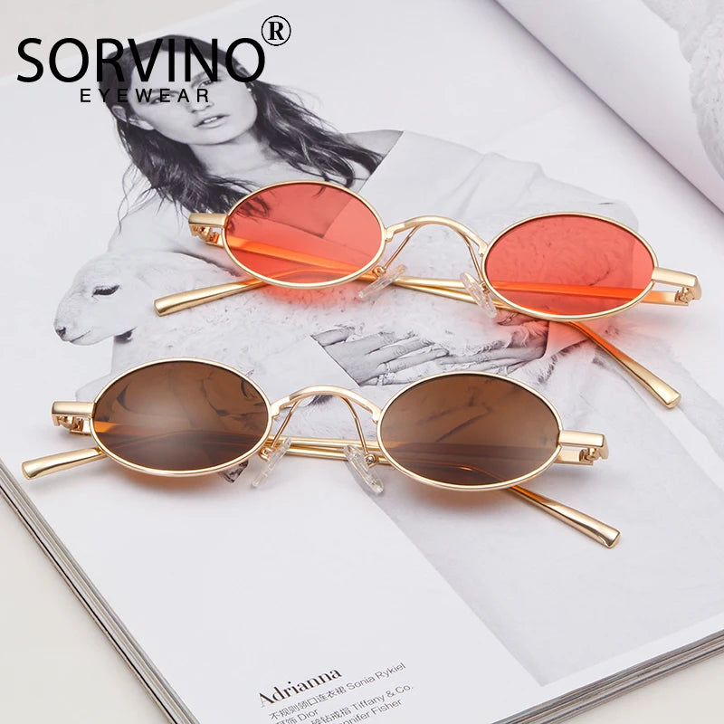 Vintage Small Oval Yellow Sunglasses Women Men 2021 Brand Designer 90S Retro Tiny Clear Sun Glasses Classic Metal Round Frame