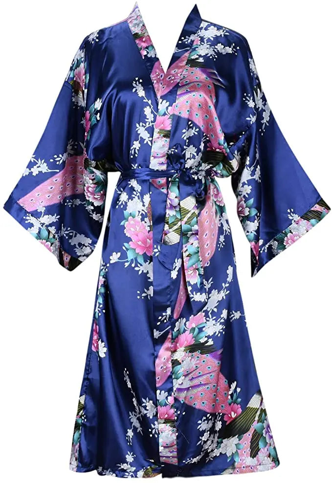 Silk Satin Wedding Bride Bridesmaid Robe Floral Bathrobe Short Kimono Robe Night Robe Bath Robe Fashion Dressing Gown For Women
