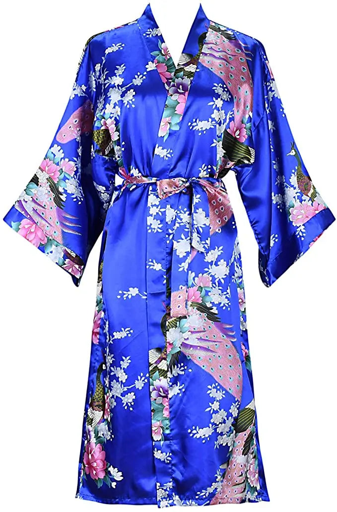 Silk Satin Wedding Bride Bridesmaid Robe Floral Bathrobe Short Kimono Robe Night Robe Bath Robe Fashion Dressing Gown For Women