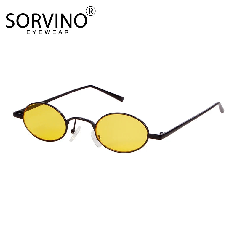 Vintage Small Oval Yellow Sunglasses Women Men 2021 Brand Designer 90S Retro Tiny Clear Sun Glasses Classic Metal Round Frame
