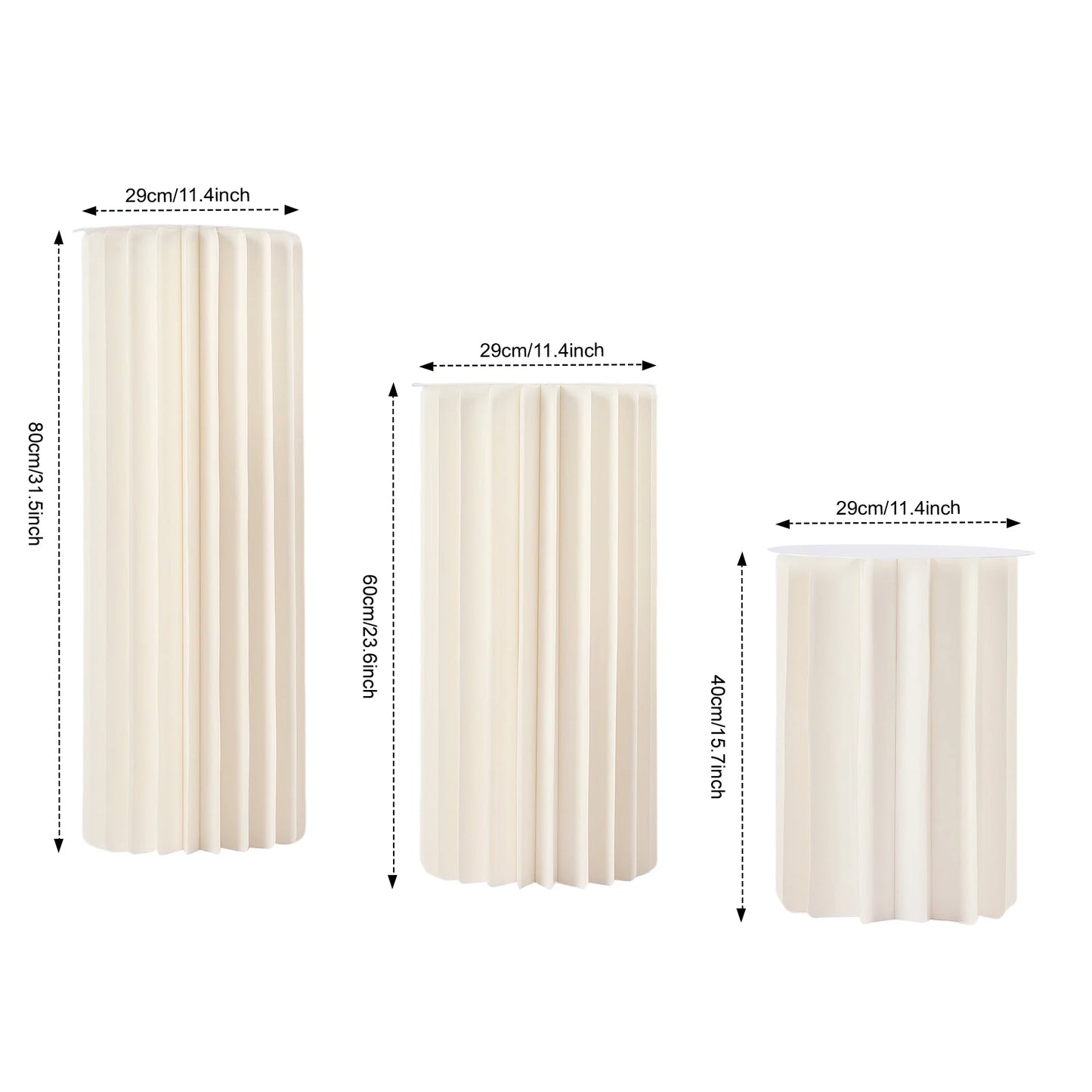 3Pcs Foldable Cardboard Flower Stands Wedding Centerpieces Vase Dessert Table Party Decor Cylinder Display Pedestal (40+60+80cm)