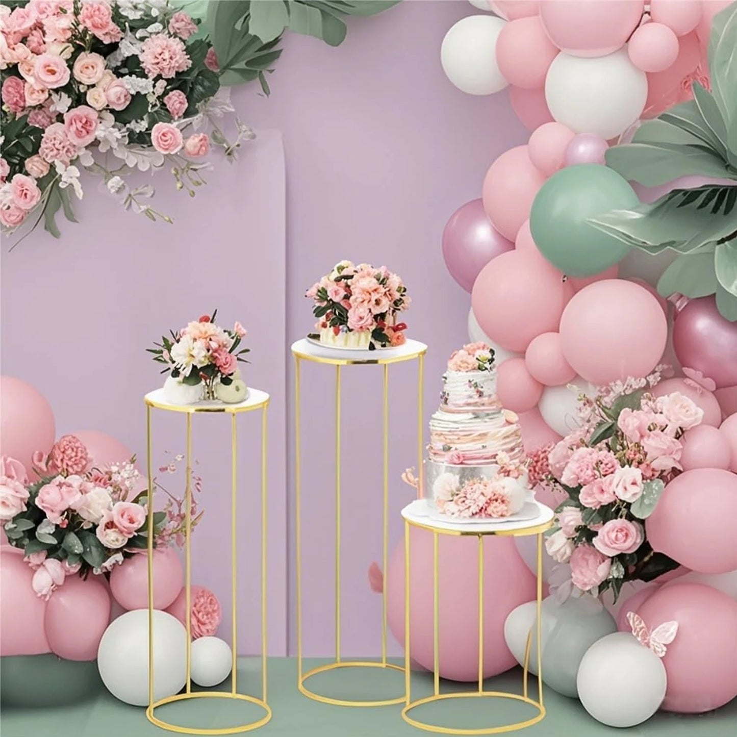 3 Pack Metal Cylinder Stands - Multi-Use Pedestal for Cake, Plant, Dessert Table | Party Decor