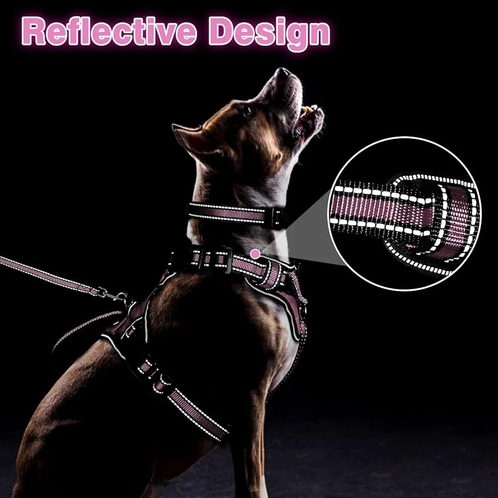 Reflective No Pull Pet Harness Collar Leash Set Adjustable Durable Comfort Small Medium Large Dogs Walking Jogging Safety