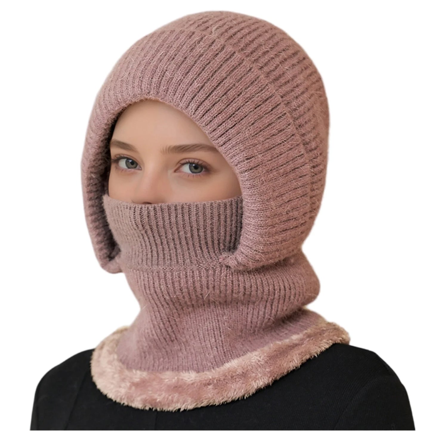 Women'S Scarf Face Mask One-Piece Knitted Hat With Thick Velvet Insulation And Warm Woolen Hat Winter Hat Woman