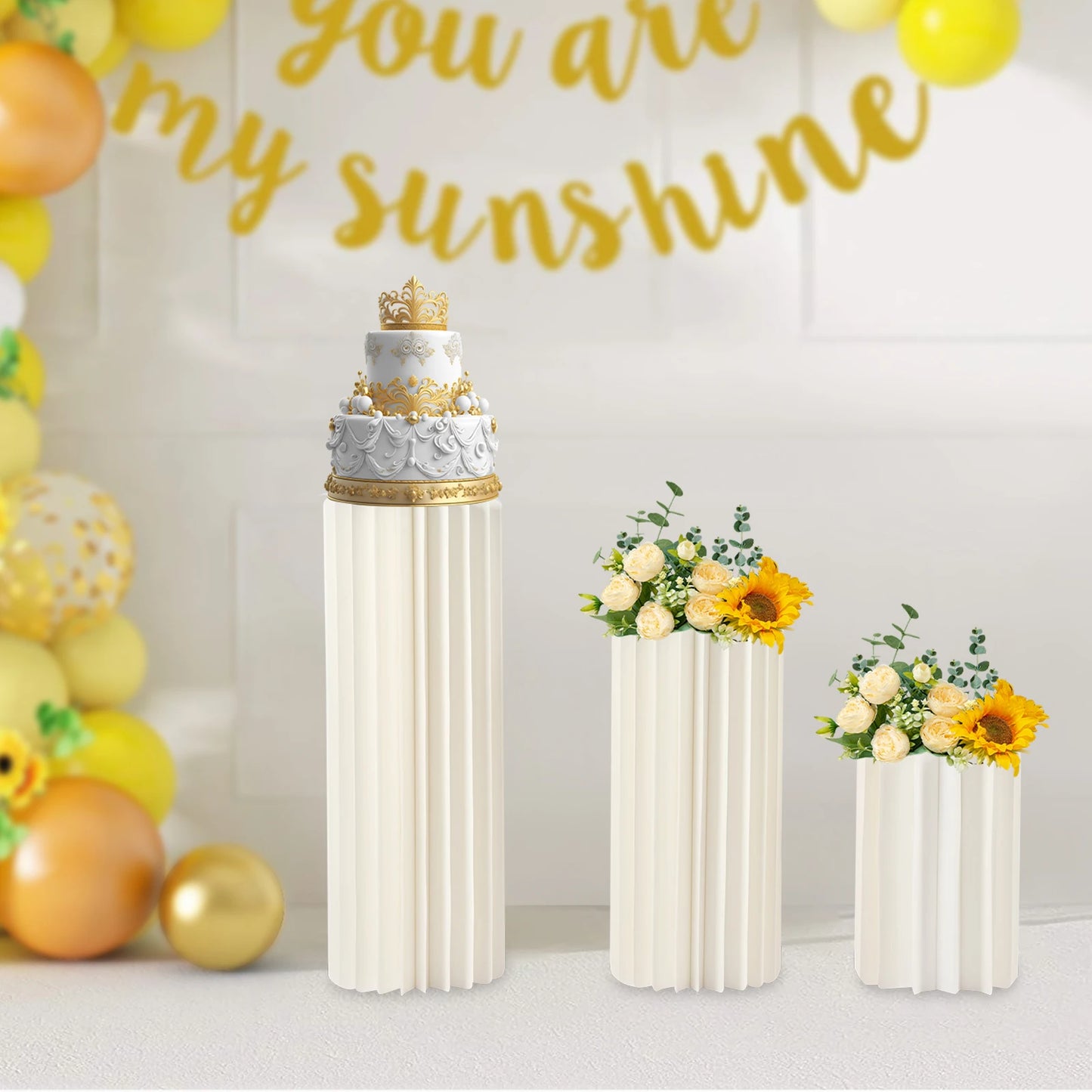 3Pcs Foldable Cardboard Flower Stands Wedding Centerpieces Cardboard Vases Round Pillars Pedestal Cake Stands for Wedding Party