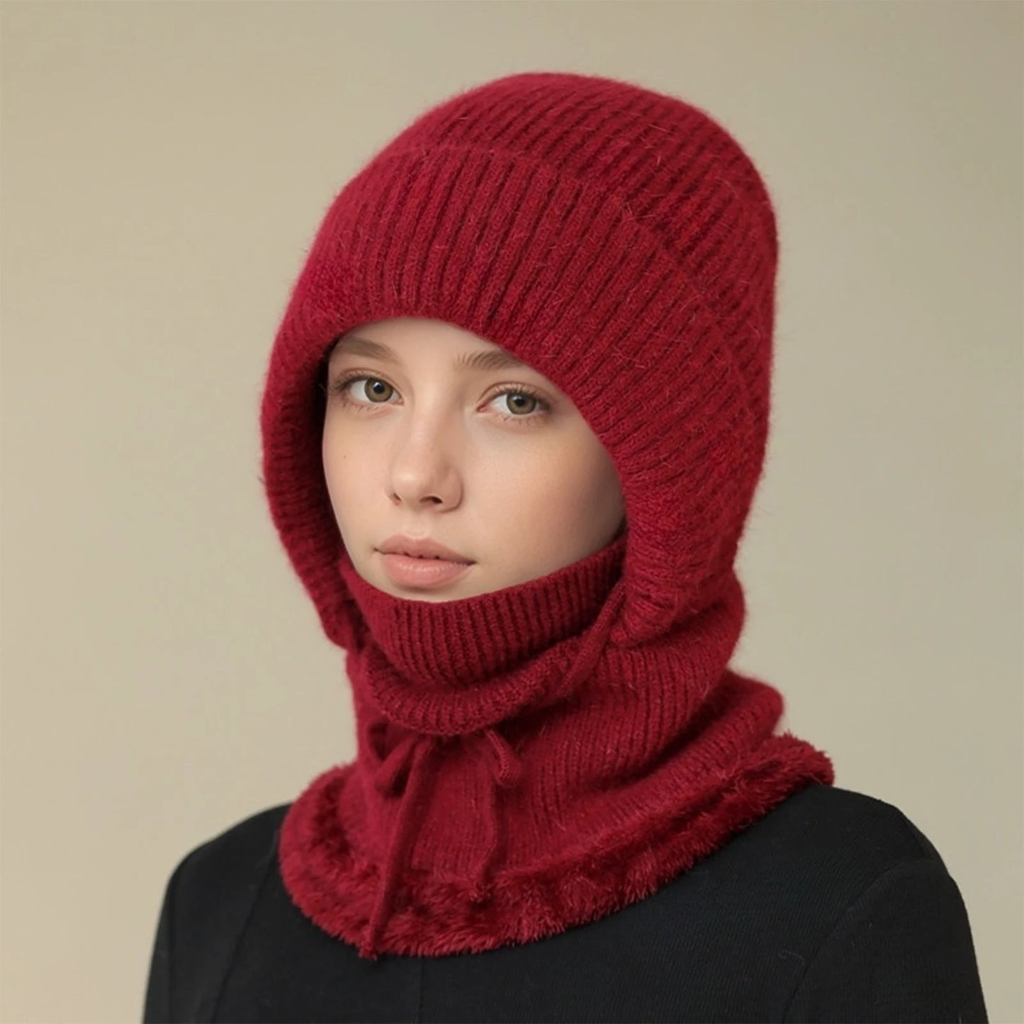 Women'S Scarf Face Mask One-Piece Knitted Hat With Thick Velvet Insulation And Warm Woolen Hat Winter Hat Woman
