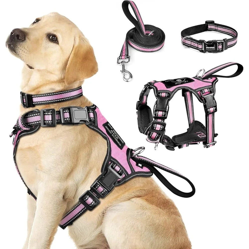 Reflective No Pull Pet Harness Collar Leash Set Adjustable Durable Comfort Small Medium Large Dogs Walking Jogging Safety