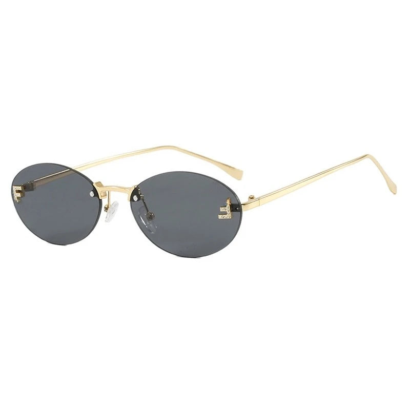 European and American Light Luxury Letter F Frameless Sunglasses Oval Retro Sunglasses Women's Fashionable Metal Sunglasses