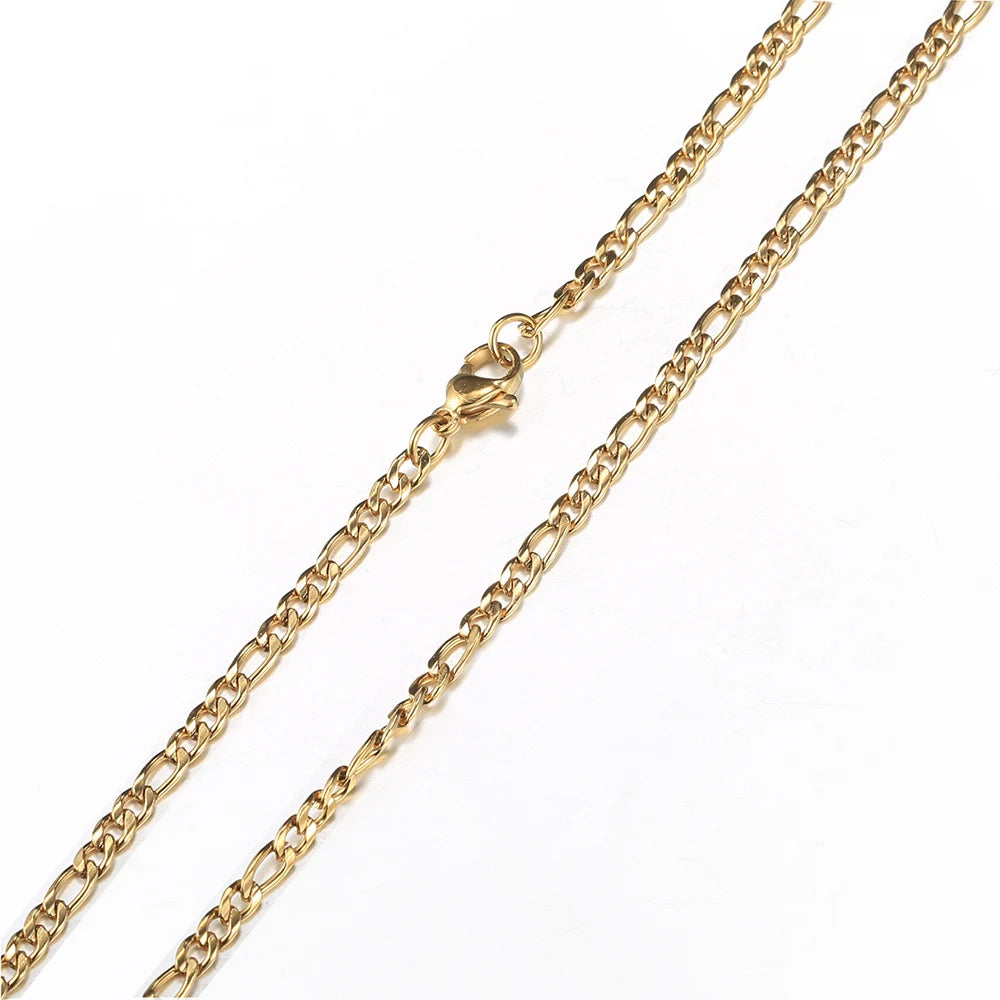 3mm Figaro Link Chain Choker Necklace for Men Women Gold Color Stainless Steel Fashion Male Jewelry Accessories