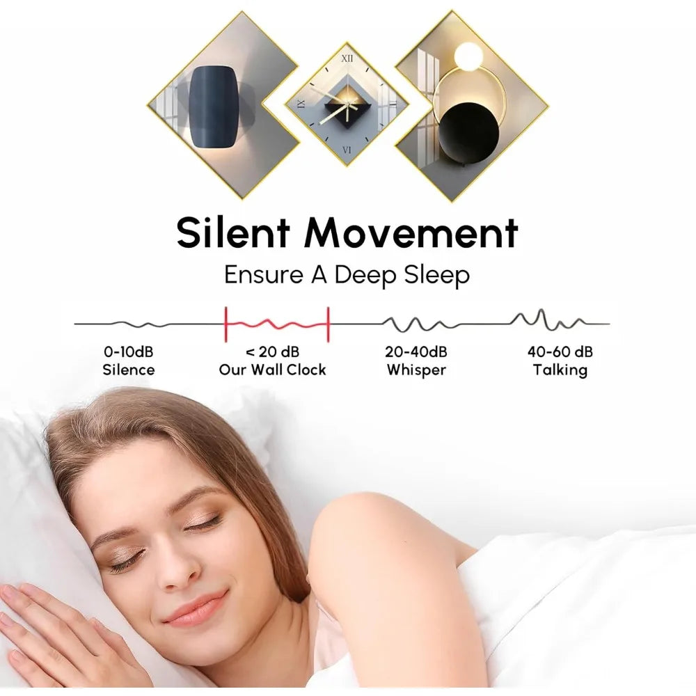 3pcs Geometric Wall Clock with Silent Movement, Modern Decorative Clocks Set with Canvas Painting, Creative Wall Decor