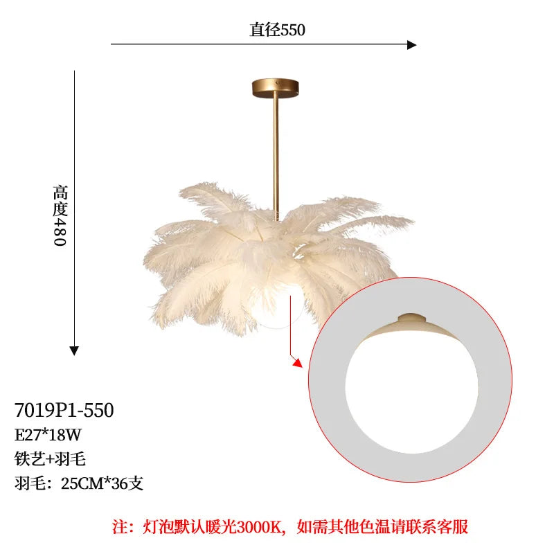 Nordic Ostrich Feather Lamp Led Pendant Lights Living Room Home Decor Bedroom Indoor Lighting Chandelier Ceiling Lamp Table Lamp
