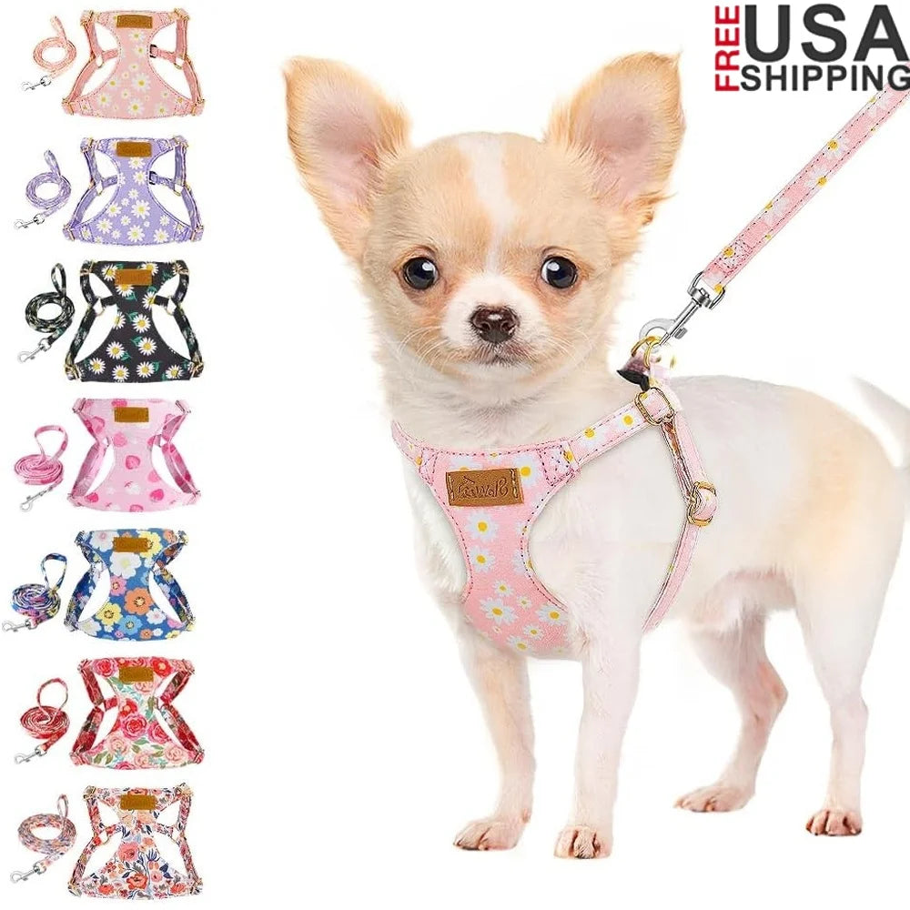 No Pull Dog Harness Adjustable Lightweight Soft Floral Pattern Pet Safety Leash Step-in Design Perfect Small Medium Dogs