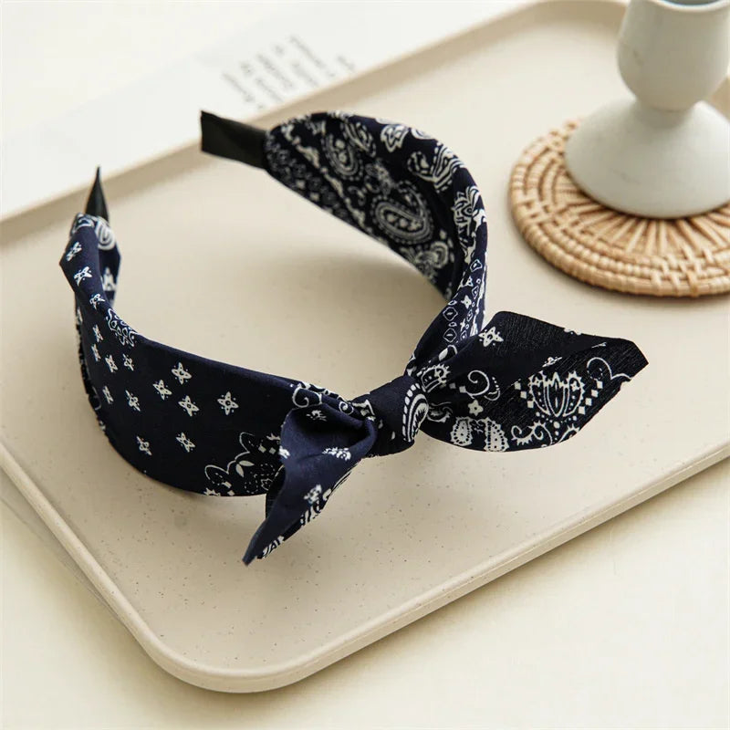 Fashion Paisley Bandana Headband For Women Top Knotted Bow Hairbands Cute Rabbit Ear Turban Headwrap Hair Band Girls Accessories