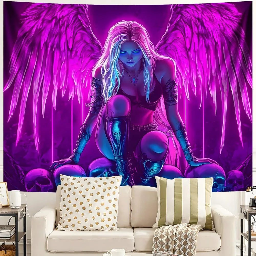 blacklight tapestry,wingtapestry glow in the dark,uv reactive black light upright posters wall hanging for bedroom dorm living r
