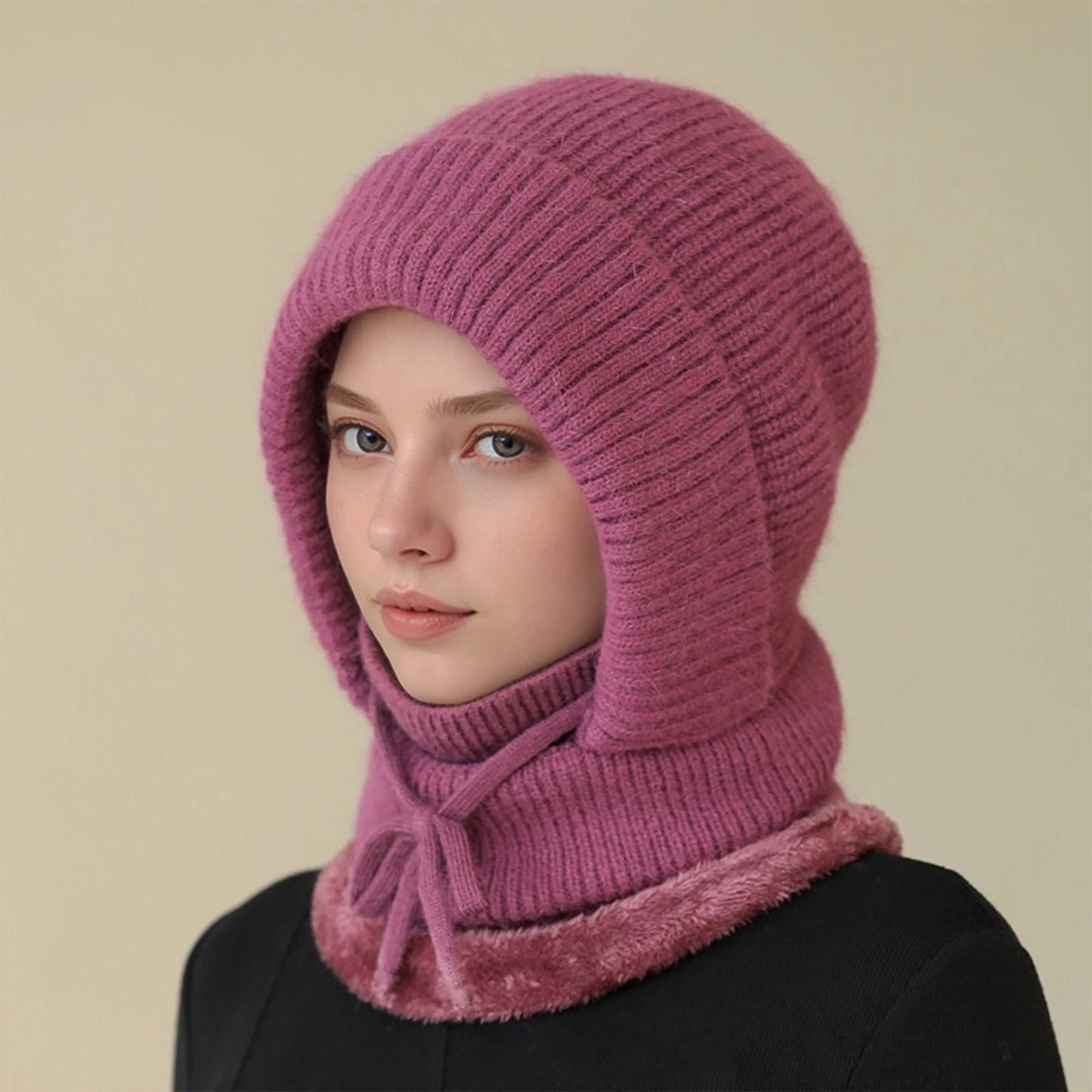 Women'S Scarf Face Mask One-Piece Knitted Hat With Thick Velvet Insulation And Warm Woolen Hat Winter Hat Woman