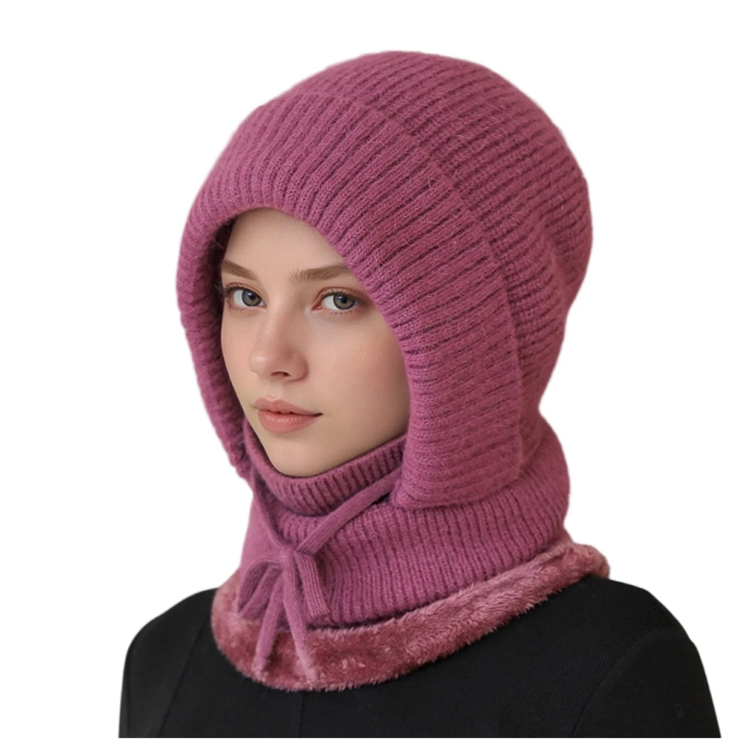Women'S Scarf Face Mask One-Piece Knitted Hat With Thick Velvet Insulation And Warm Woolen Hat Winter Hat Woman