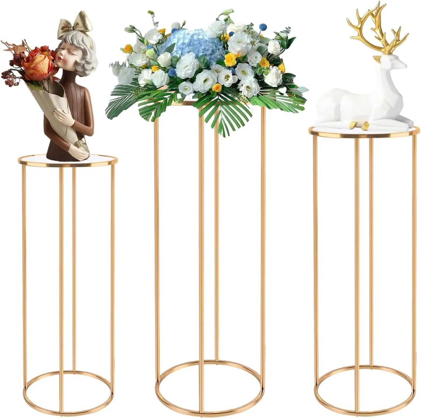 3 Pack Metal Cylinder Stands - Multi-Use Pedestal for Cake, Plant, Dessert Table | Party Decor