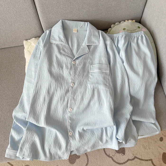 Autumn New Solid Simple Men's Pajamas Set Plus Size Lapel Neck Long Sleeve 2 PC Men's Pajamas Casual Soft Oversized Loungewear