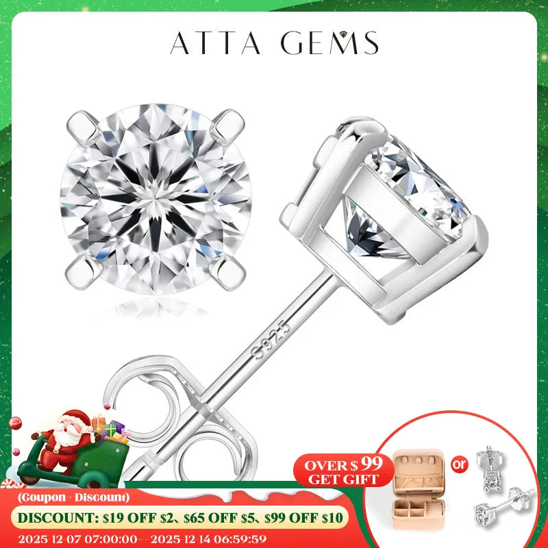 ATTAGEMS D VVS1 Moissanite Four Claw Earrings For Women Man S925 Sterling Silver Sparkling Wedding Jewelry Shipping from the USA