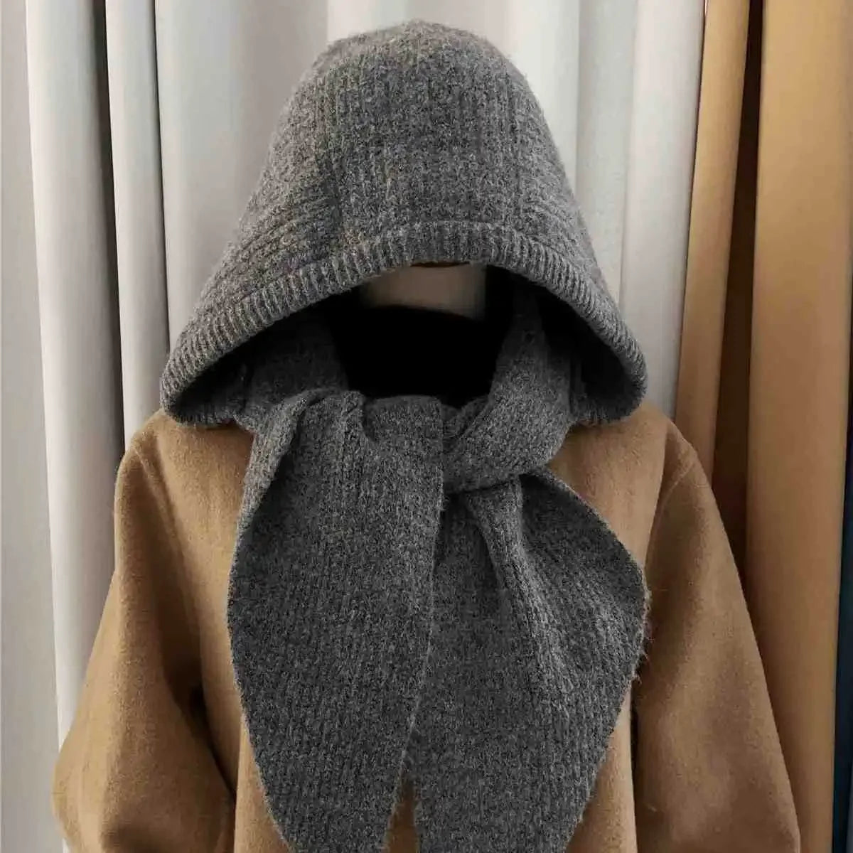 Wool Blend Balaclava Scarf Hat Warm Knitted Hood with Neck Cover Winter Outdoor Skiing Hiking Unisex for Men Women Red Retro