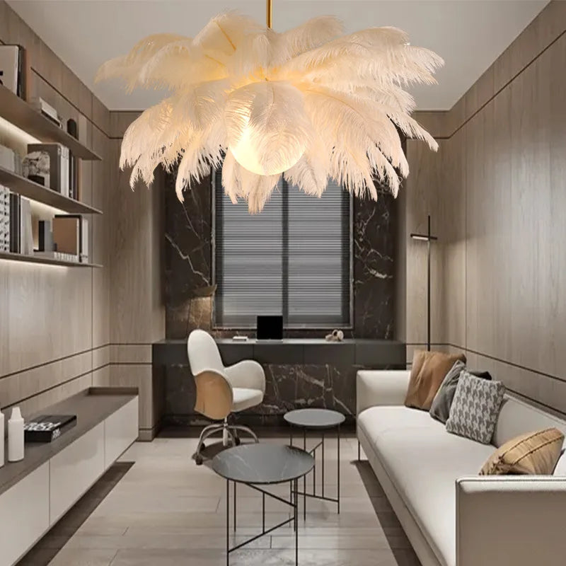 Nordic Ostrich Feather Lamp Led Pendant Lights Living Room Home Decor Bedroom Indoor Lighting Chandelier Ceiling Lamp Table Lamp