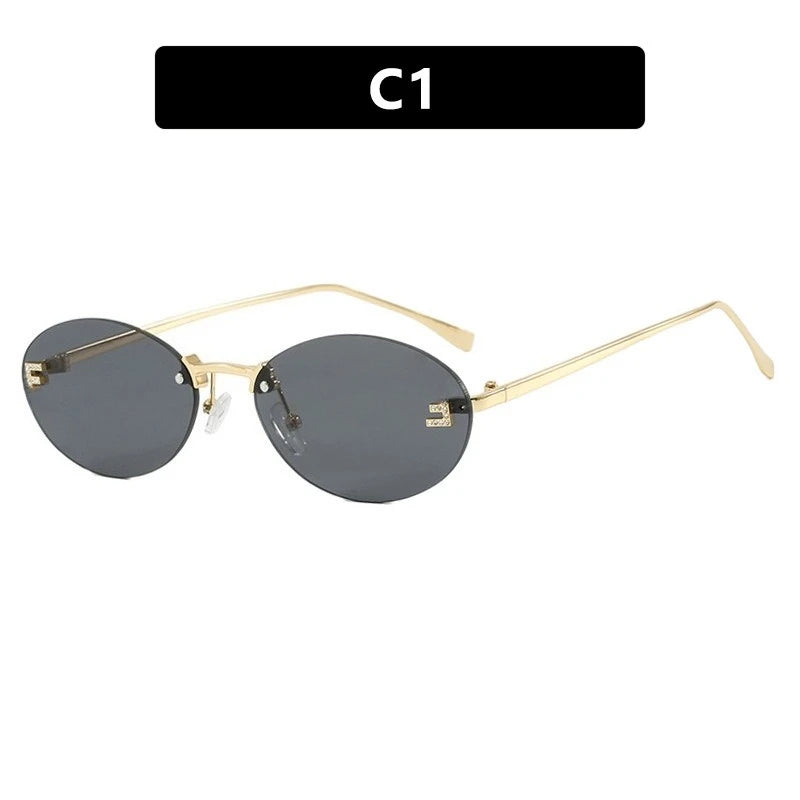 European and American Light Luxury Letter F Frameless Sunglasses Oval Retro Sunglasses Women's Fashionable Metal Sunglasses