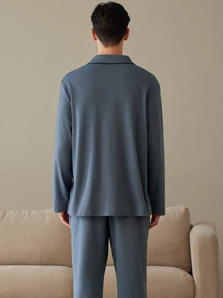 Pajamas Men's Long-Sleeved Spring and Autumn Men's Thin Youth Loose Home Clothes Two-Piece Suit