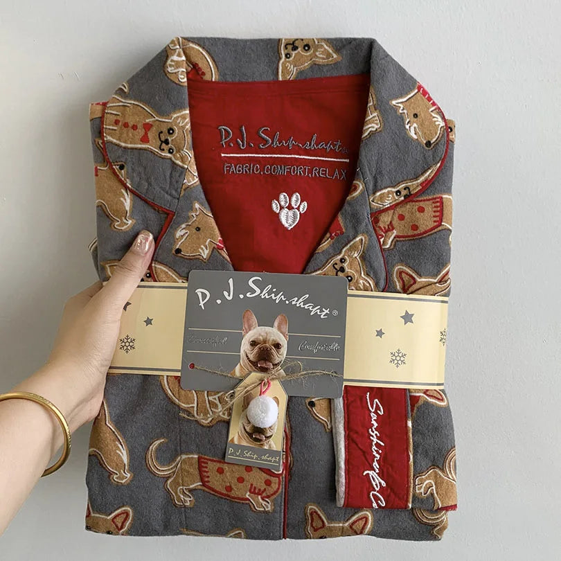 Japanese 100% Cotton Cute Cartoon Printed Pajamas Women's Spring Autumn and Winter Comfortable Loungewear Set Casual Sleepwear