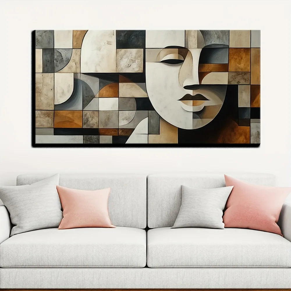 Hand-painted oil paintings in abstract geometric shapes, art wall decoration, 1.5 inch thick pine solid wood frame