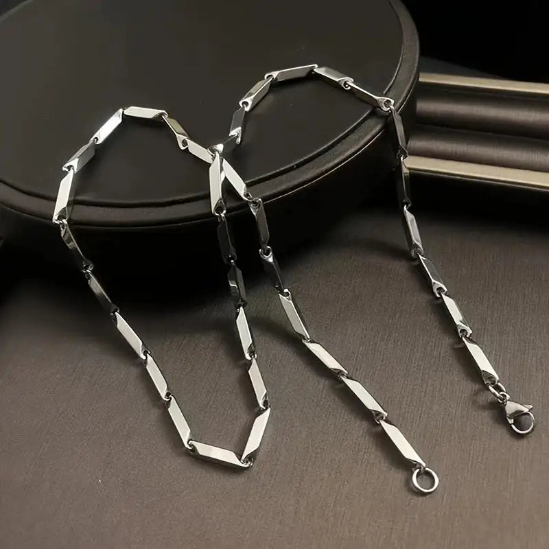 Hermah New 3mm Stainless Steel Link Bamboo Rhombus Chain Necklace for Women Men Fashion Jewelry Accessory