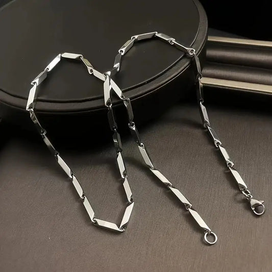 Hermah New 3mm Stainless Steel Link Bamboo Rhombus Chain Necklace for Women Men Fashion Jewelry Accessory