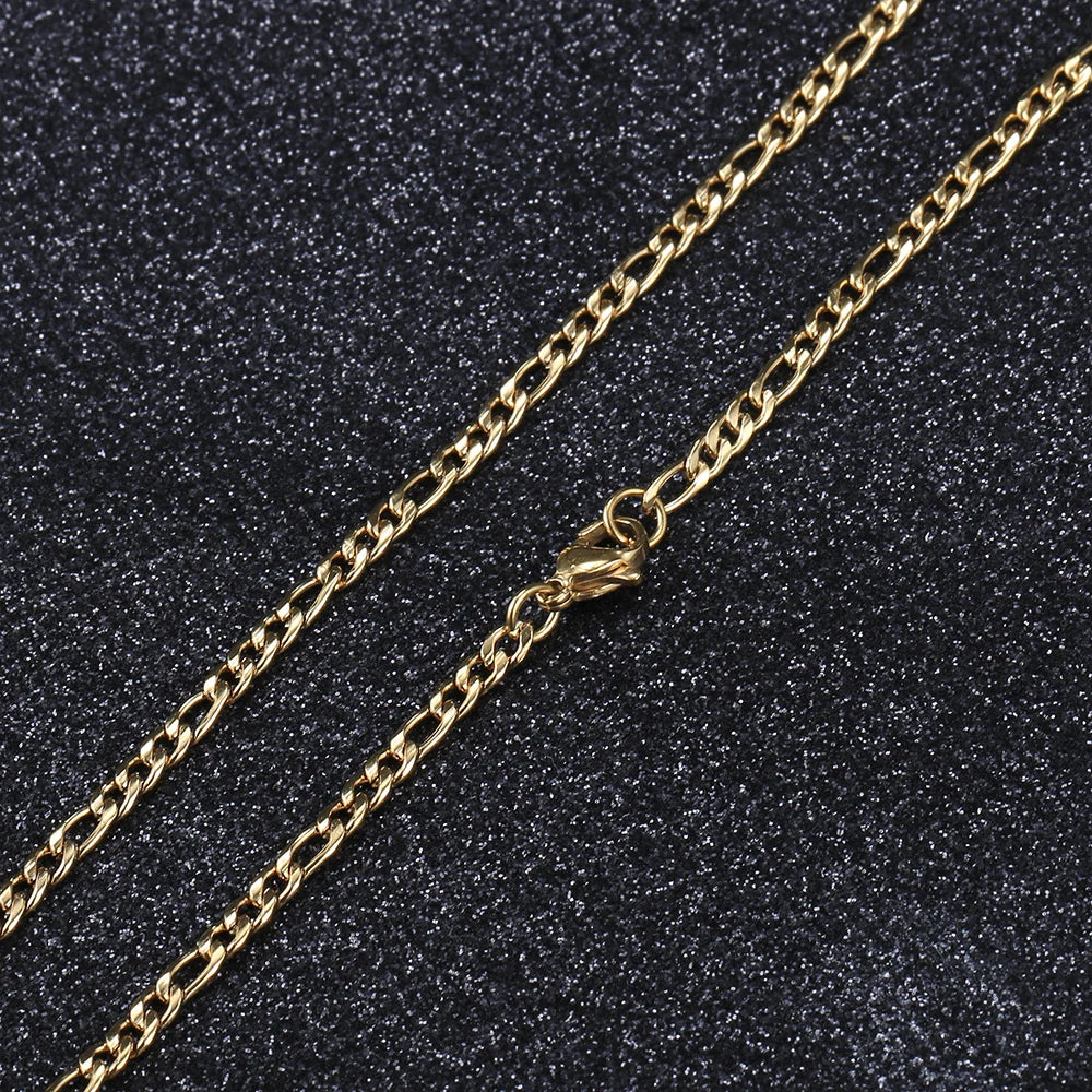3mm Figaro Link Chain Choker Necklace for Men Women Gold Color Stainless Steel Fashion Male Jewelry Accessories