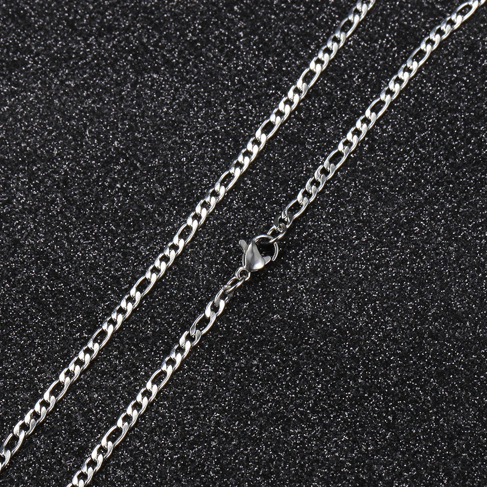 3mm Figaro Link Chain Choker Necklace for Men Women Gold Color Stainless Steel Fashion Male Jewelry Accessories
