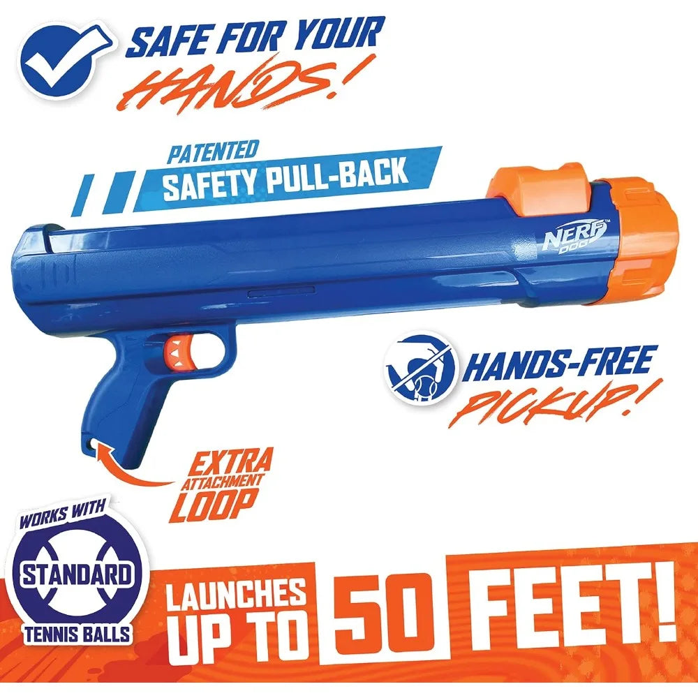 Nerf Dog Large Size Tennis Ball Blaster Dog Toy, Great for Fetch, Hands-Free Reload, Launches up to 50 ft, Single Unit, 20in Bla
