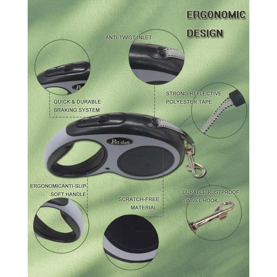 New Retractable Dog Leash Cord Ergonomic Durable and Tangle Free Pet Walking Leash for Dogs Up to 26 s 16 ft(Black)