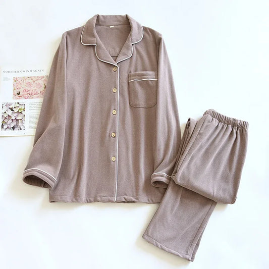 2025 Autumn/Winter New Women's Pajama Set Casual Loose German Velvet Long Sleeve Pants Two Piece Set Thickened Home Fur Pajama