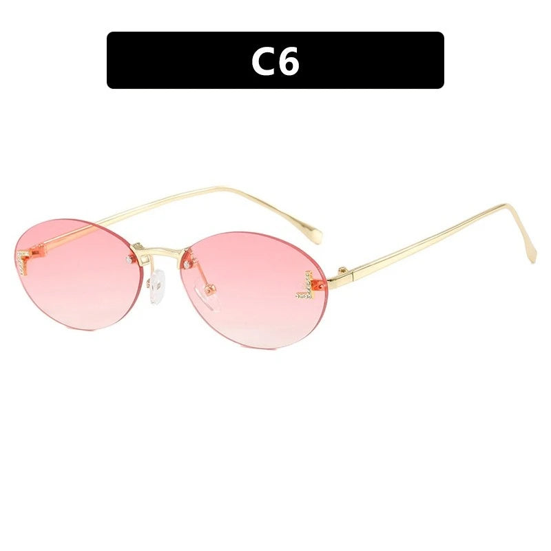 European and American Light Luxury Letter F Frameless Sunglasses Oval Retro Sunglasses Women's Fashionable Metal Sunglasses