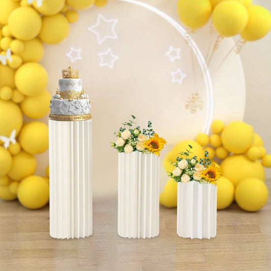 3Pcs Foldable Cardboard Flower Stands Wedding Centerpieces Cardboard Vases Round Pillars Pedestal Cake Stands for Wedding Party