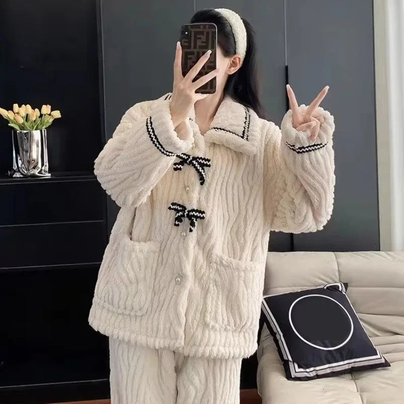 2Pcs/set women's pajamas autumn and winter students home wear padded and thickened warm princess clothes women's clothing