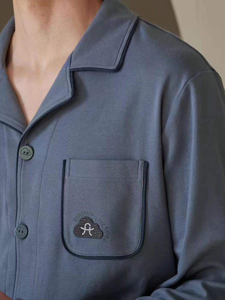 Pajamas Men's Long-Sleeved Spring and Autumn Men's Thin Youth Loose Home Clothes Two-Piece Suit