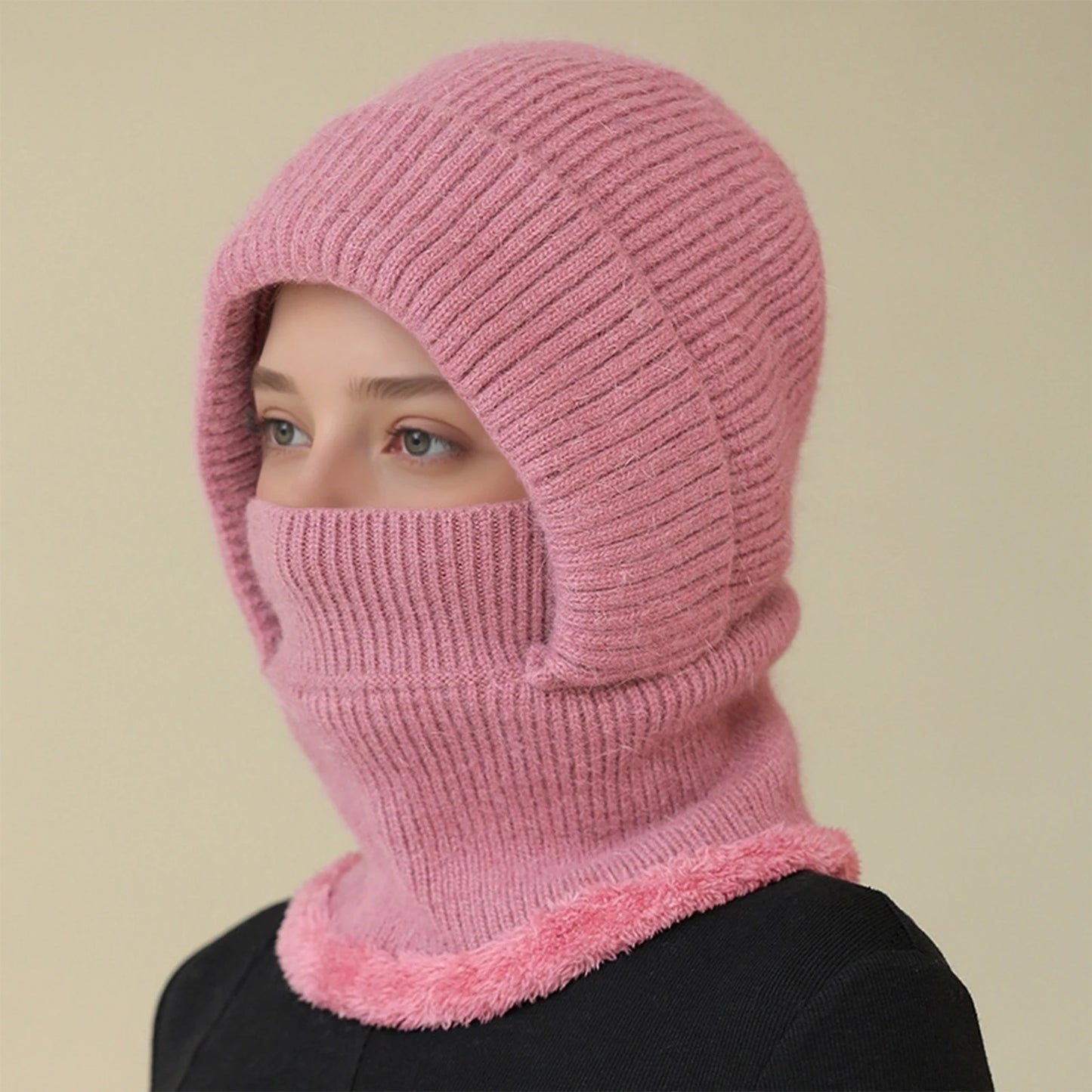 Women'S Scarf Face Mask One-Piece Knitted Hat With Thick Velvet Insulation And Warm Woolen Hat Winter Hat Woman
