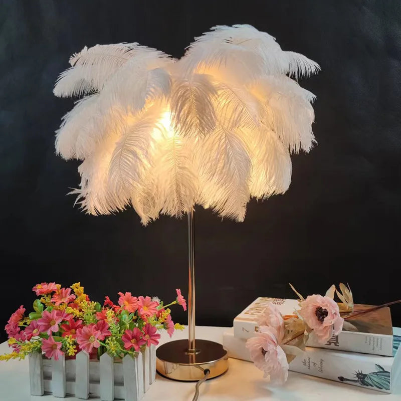 Nordic Ostrich Feather Lamp Led Pendant Lights Living Room Home Decor Bedroom Indoor Lighting Chandelier Ceiling Lamp Table Lamp