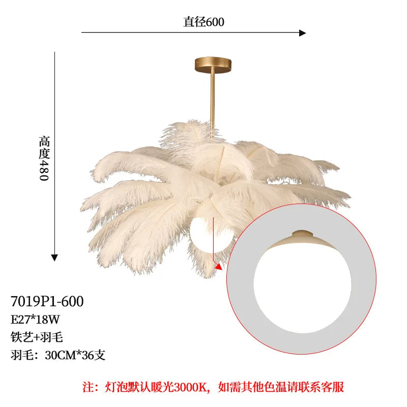 Nordic Ostrich Feather Lamp Led Pendant Lights Living Room Home Decor Bedroom Indoor Lighting Chandelier Ceiling Lamp Table Lamp