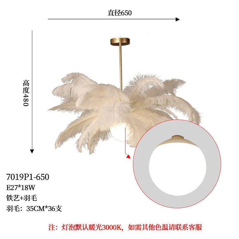 Nordic Ostrich Feather Lamp Led Pendant Lights Living Room Home Decor Bedroom Indoor Lighting Chandelier Ceiling Lamp Table Lamp